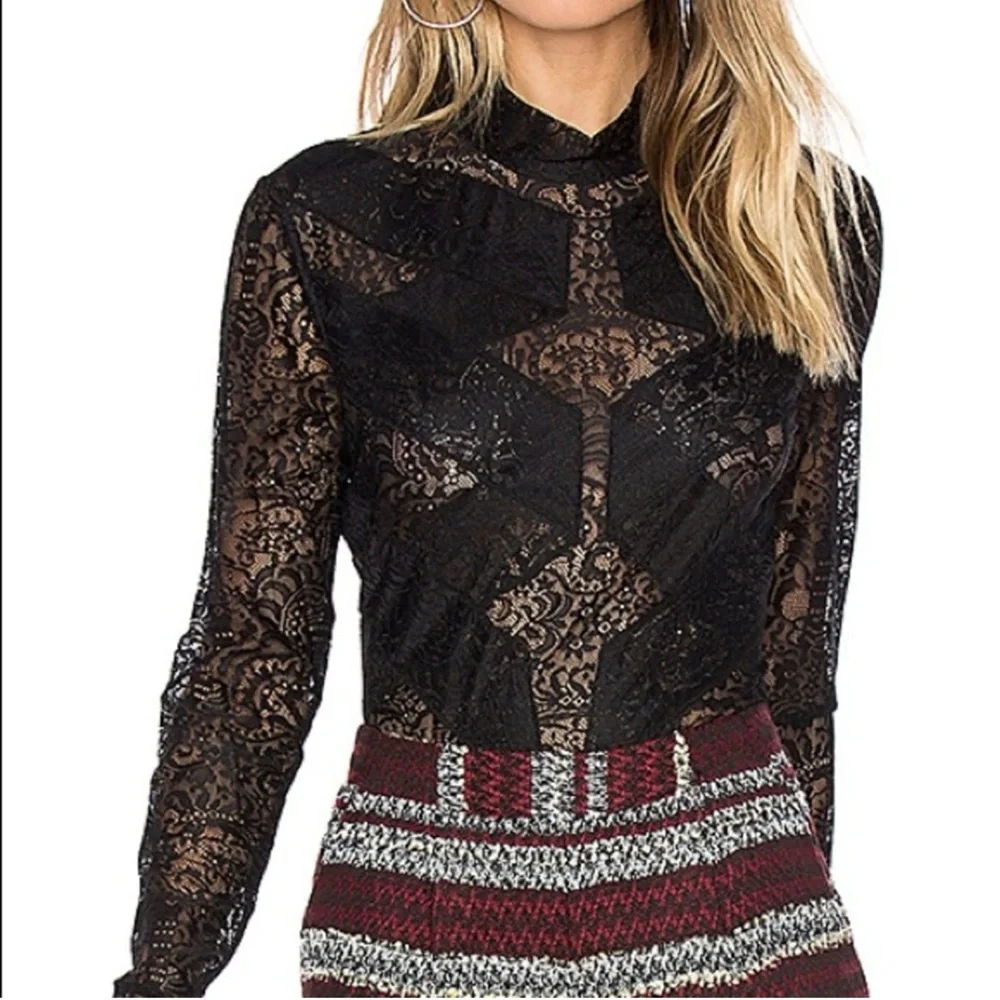BCBG Maxazria Black Lace Long Sleeve bodysuit